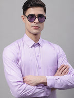 Jainish Men's Purple Vertical Striped Formal Shirt | Grocsy