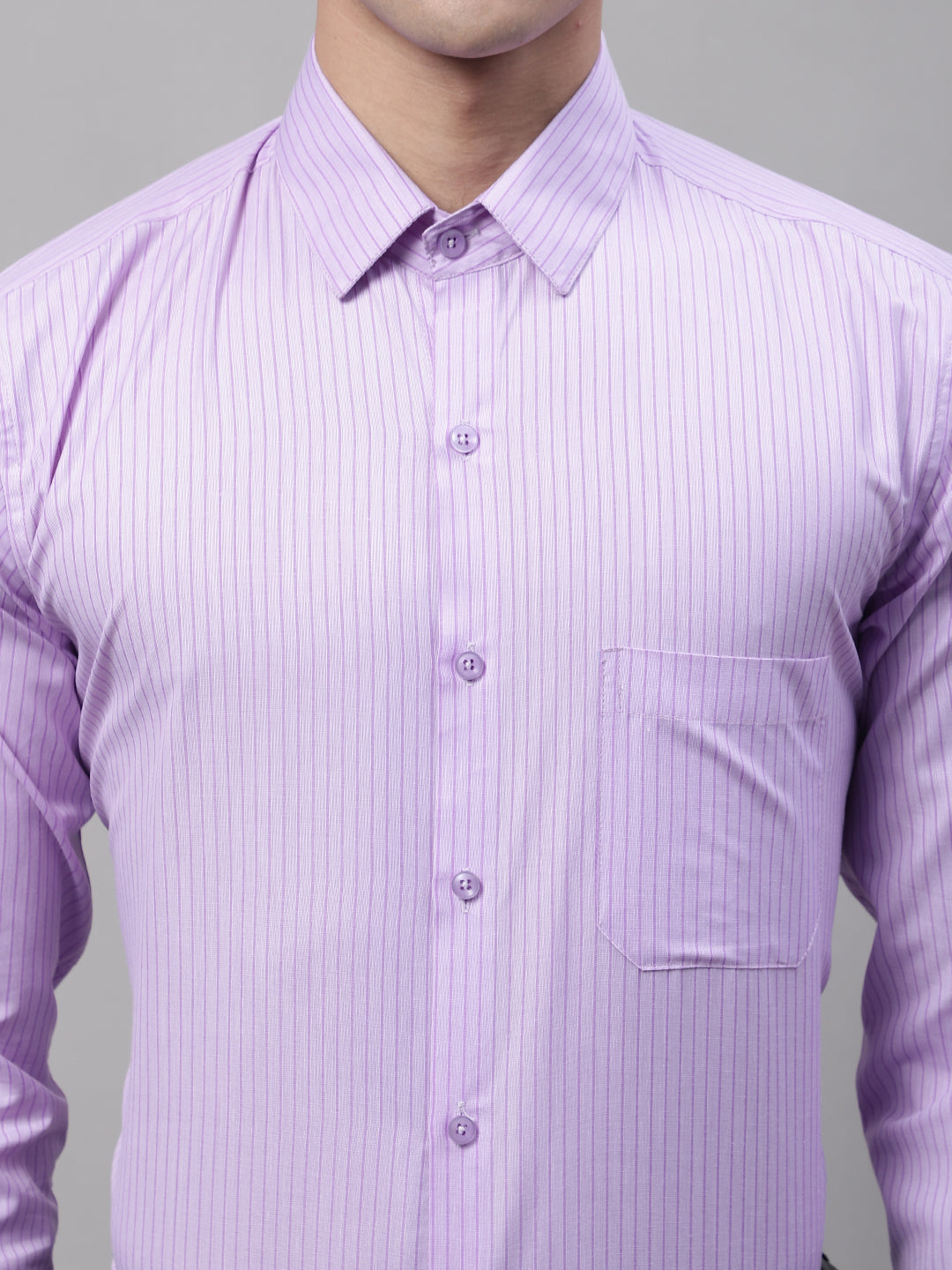 Jainish Men's Purple Vertical Striped Formal Shirt | Grocsy