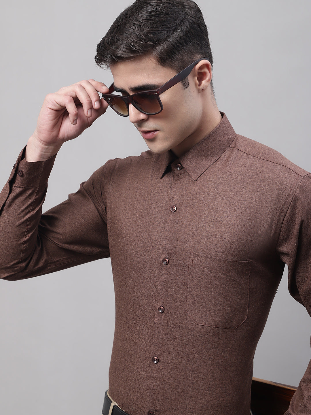 Jainish Men's Coffee Brown Cotton Solid Formal Shirt | Grocsy