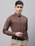 Jainish Men's Coffee Brown Cotton Solid Formal Shirt | Grocsy