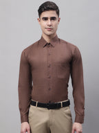 Jainish Men's Coffee Brown Cotton Solid Formal Shirt | Grocsy