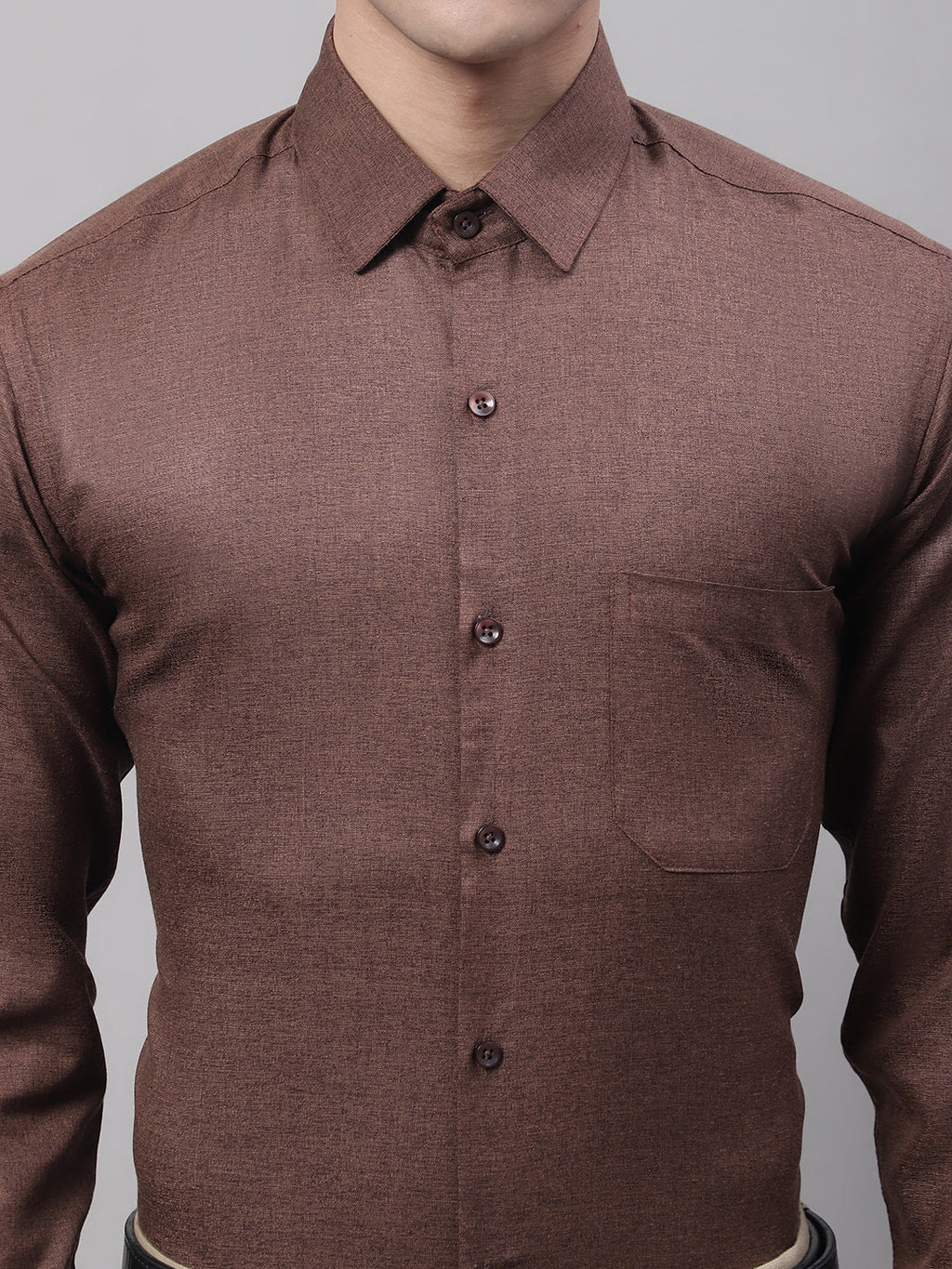 Jainish Men's Coffee Brown Cotton Solid Formal Shirt | Grocsy