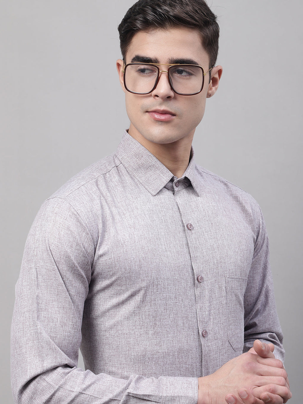 Jainish Men's Grey Cotton Solid Formal Shirt | Grocsy