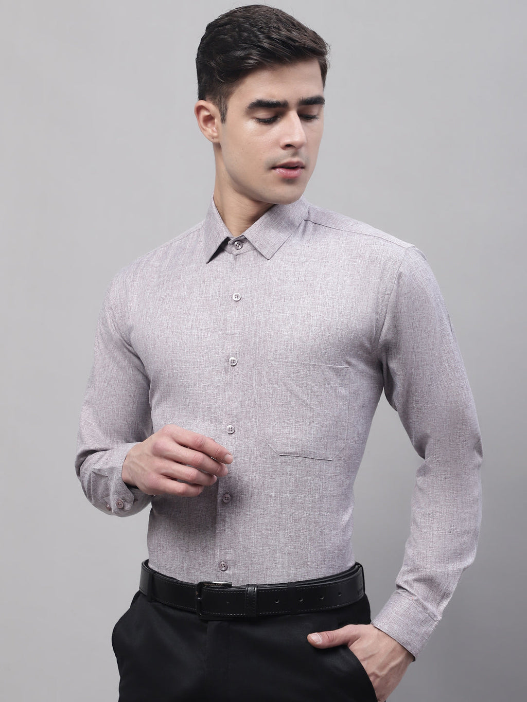 Jainish Men's Grey Cotton Solid Formal Shirt | Grocsy