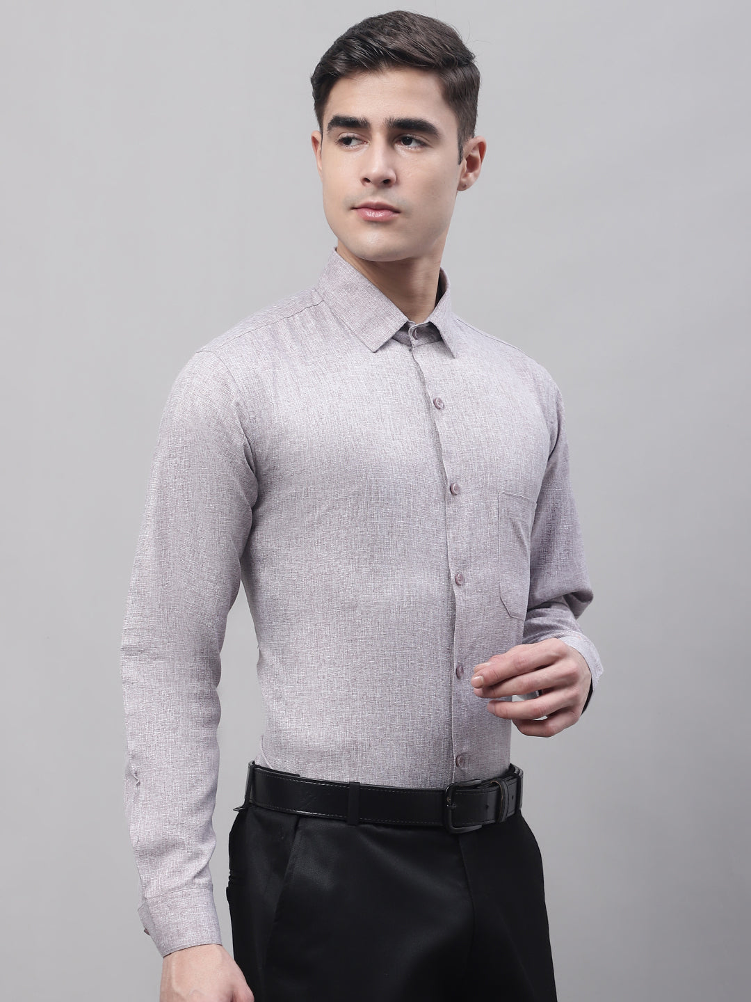 Jainish Men's Grey Cotton Solid Formal Shirt | Grocsy