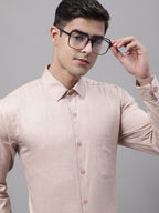 Jainish Men's Light-Brown Cotton Solid Formal Shirt | Grocsy