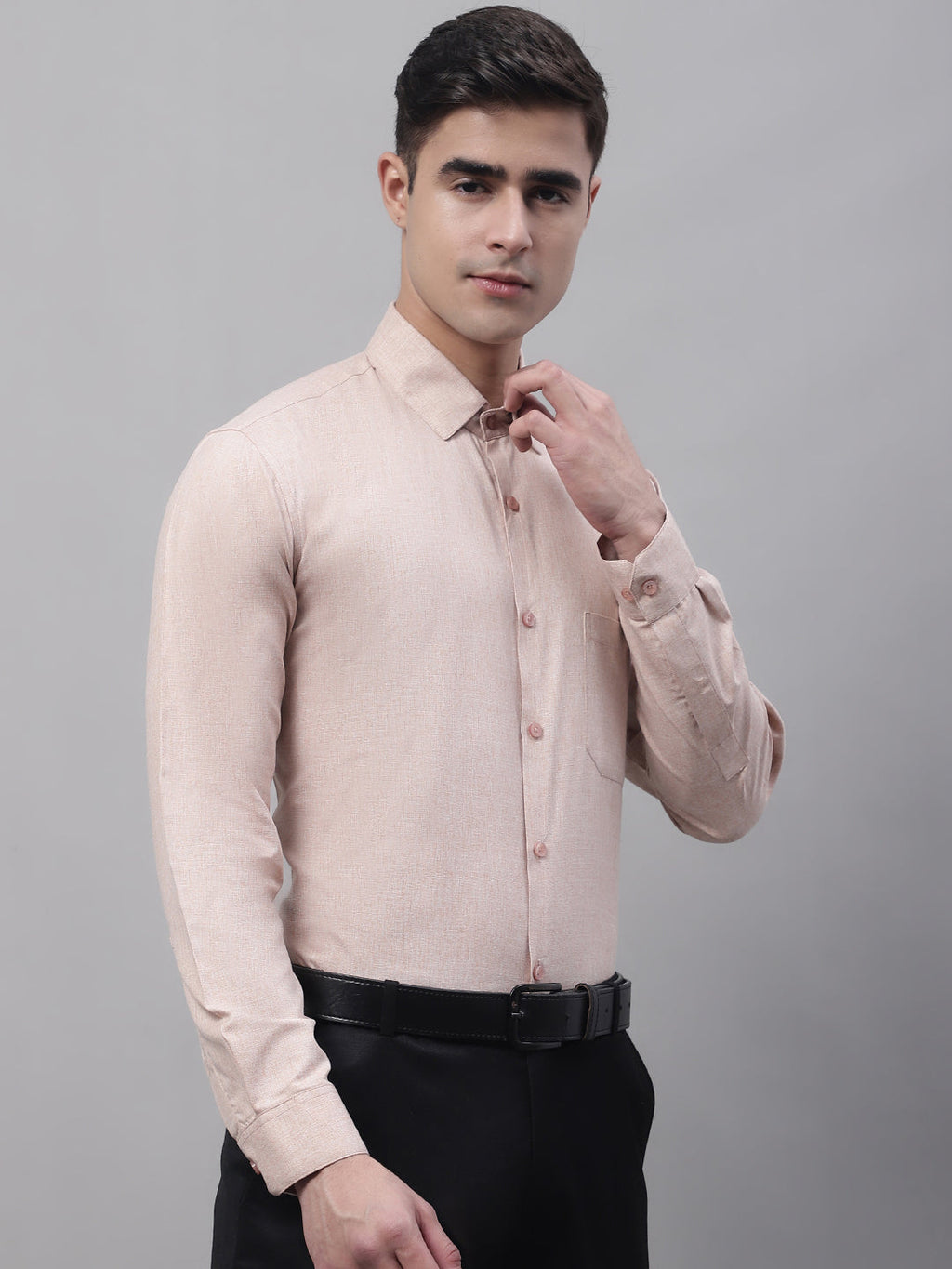 Jainish Men's Light-Brown Cotton Solid Formal Shirt | Grocsy