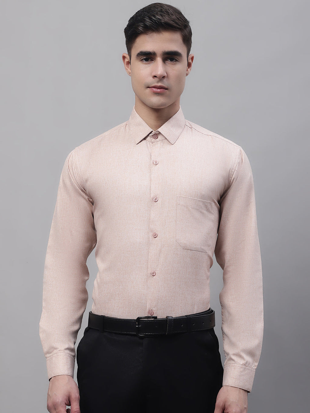 Jainish Men's Light-Brown Cotton Solid Formal Shirt | Grocsy