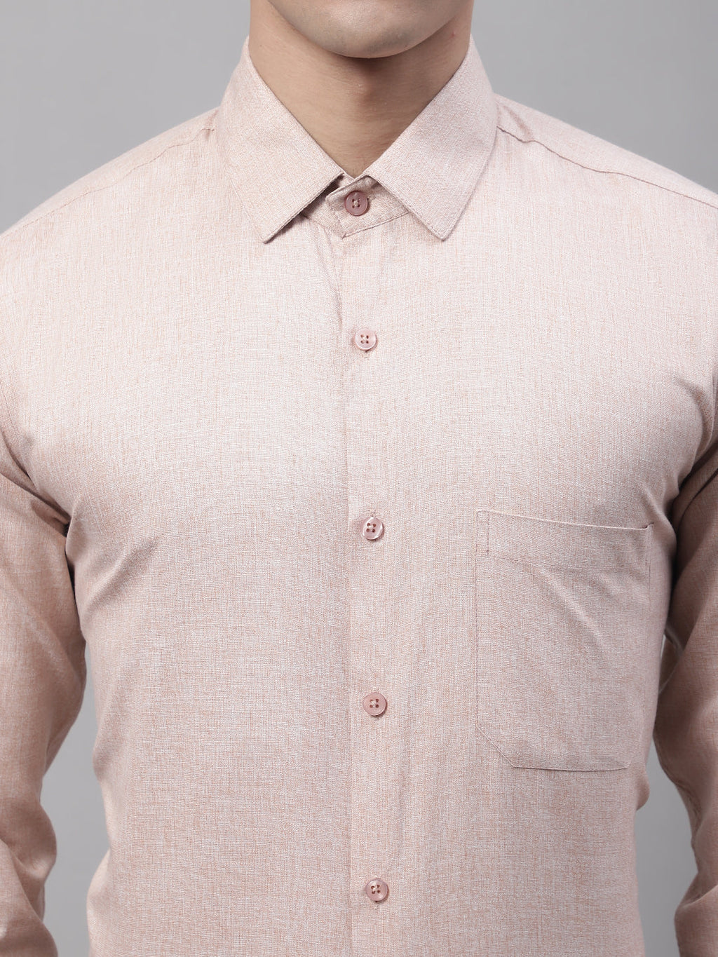 Jainish Men's Light-Brown Cotton Solid Formal Shirt | Grocsy