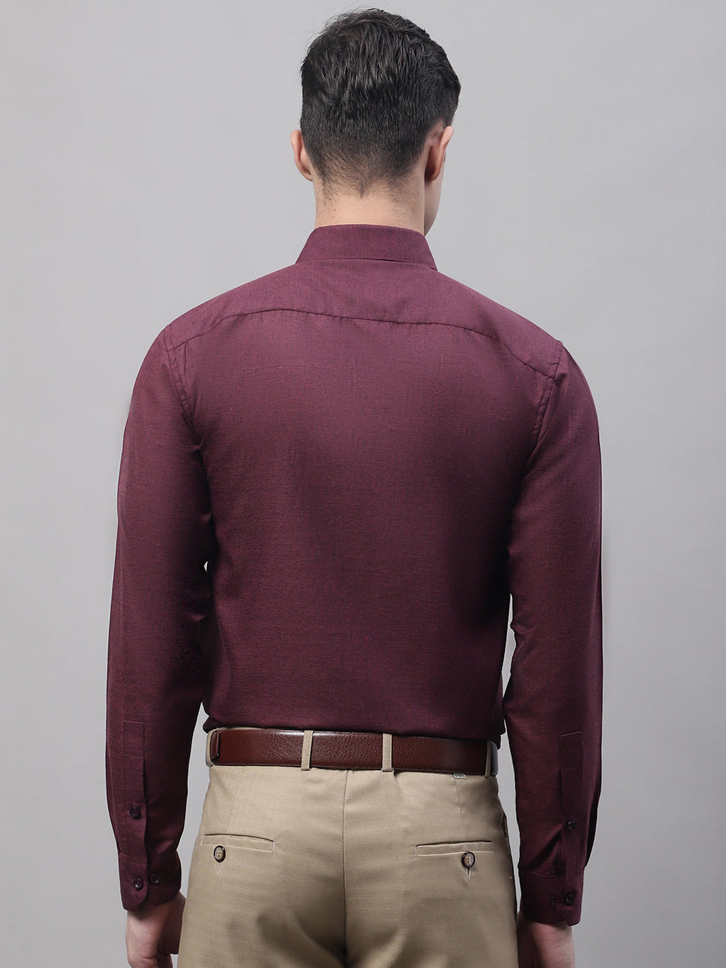 Jainish Men's Maroon Cotton Solid Formal Shirt | Grocsy