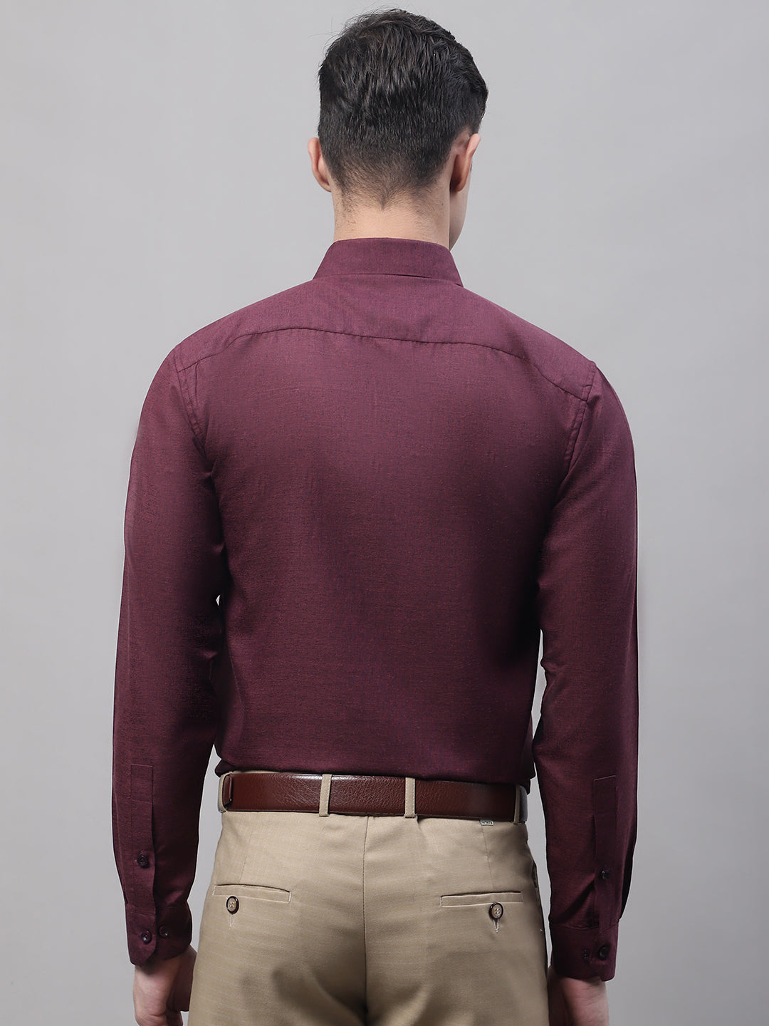 Jainish Men's Maroon Cotton Solid Formal Shirt | Grocsy