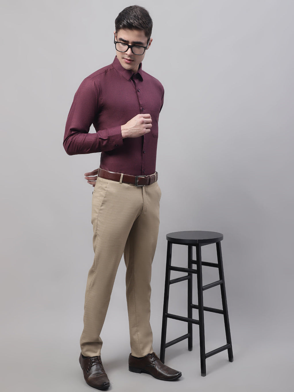 Jainish Men's Maroon Cotton Solid Formal Shirt | Grocsy