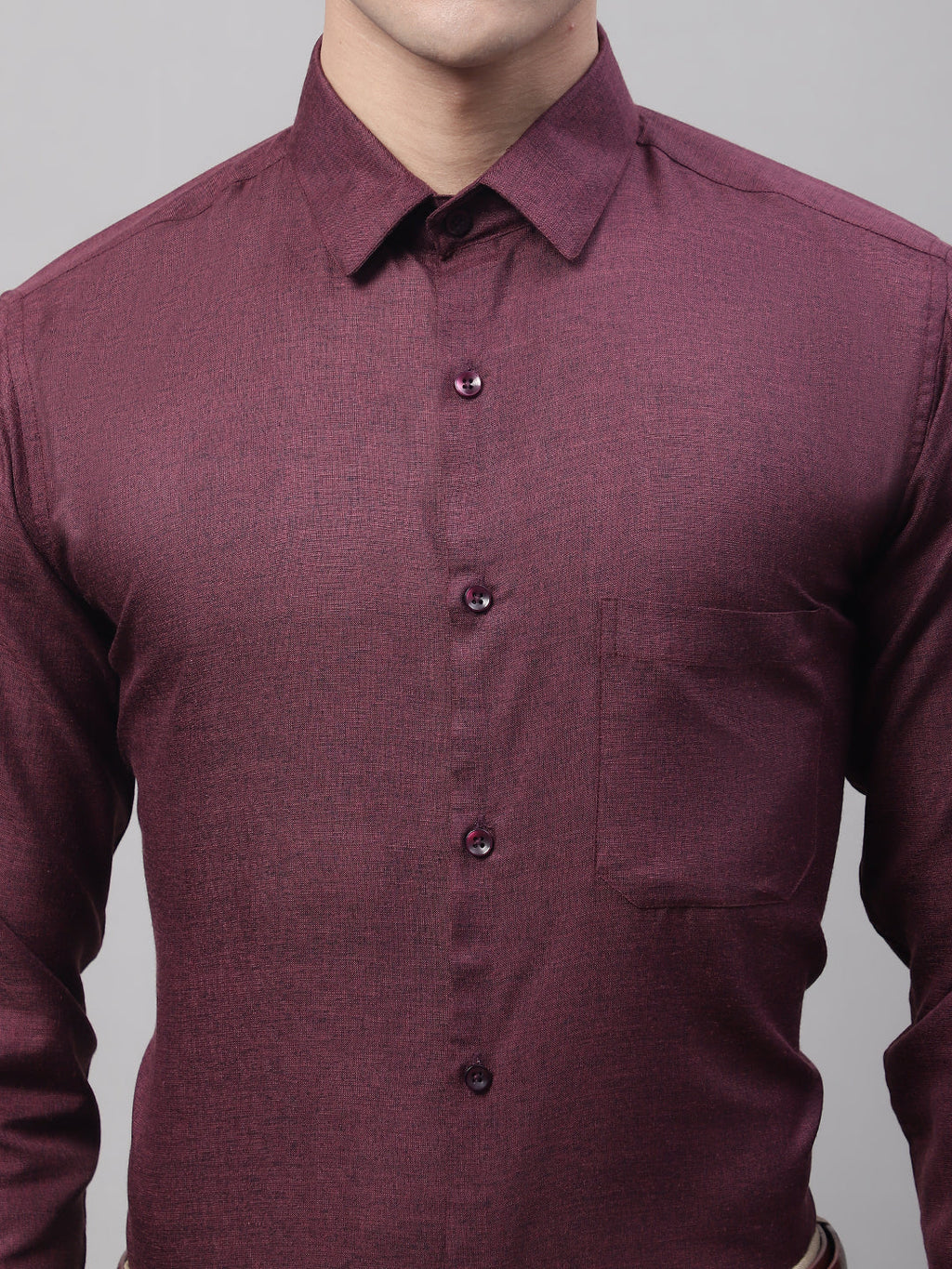 Jainish Men's Maroon Cotton Solid Formal Shirt | Grocsy