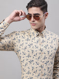 Jainish Men's Beige Regular Fit Printed Pure Cotton Formal Shirt | Grocsy