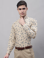 Jainish Men's Beige Regular Fit Printed Pure Cotton Formal Shirt | Grocsy