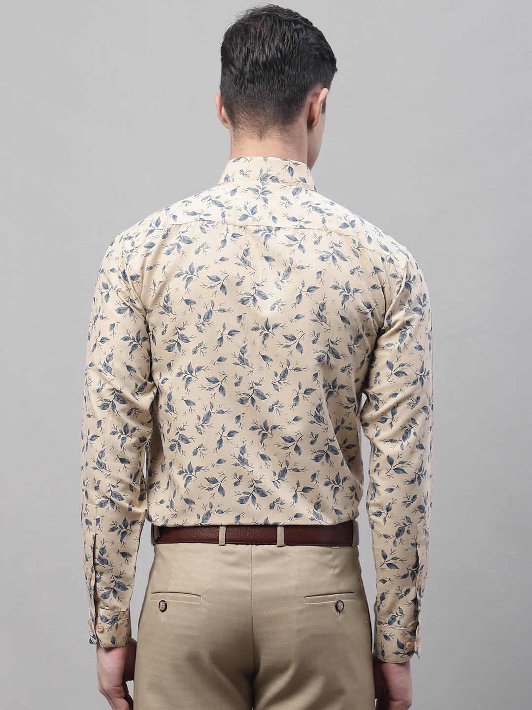 Jainish Men's Beige Regular Fit Printed Pure Cotton Formal Shirt | Grocsy