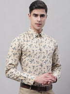Jainish Men's Beige Regular Fit Printed Pure Cotton Formal Shirt | Grocsy