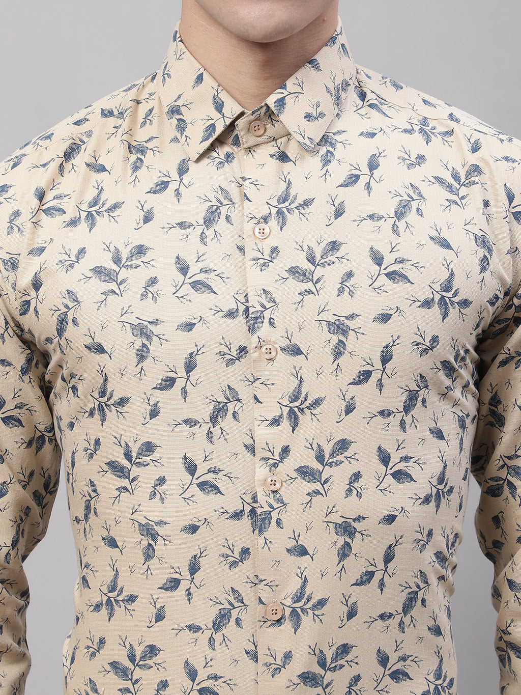 Jainish Men's Beige Regular Fit Printed Pure Cotton Formal Shirt | Grocsy