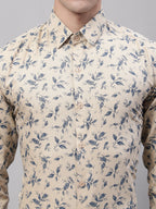 Jainish Men's Beige Regular Fit Printed Pure Cotton Formal Shirt | Grocsy
