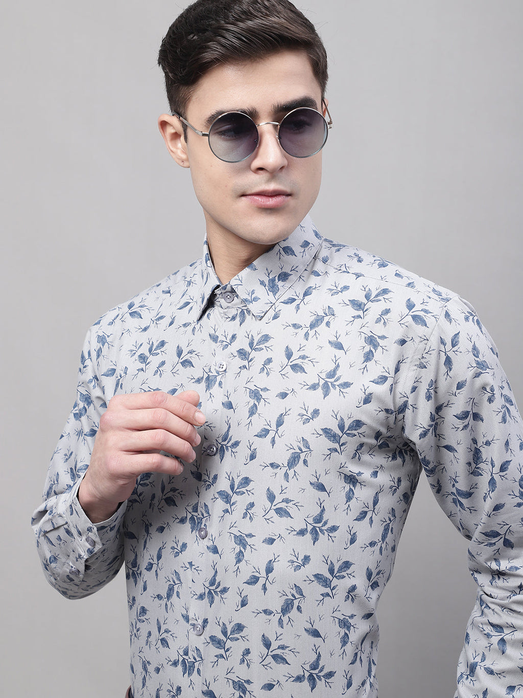 Jainish Men's Grey Regular Fit Printed Pure Cotton Formal Shirt | Grocsy