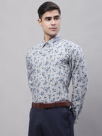 Jainish Men's Grey Regular Fit Printed Pure Cotton Formal Shirt | Grocsy