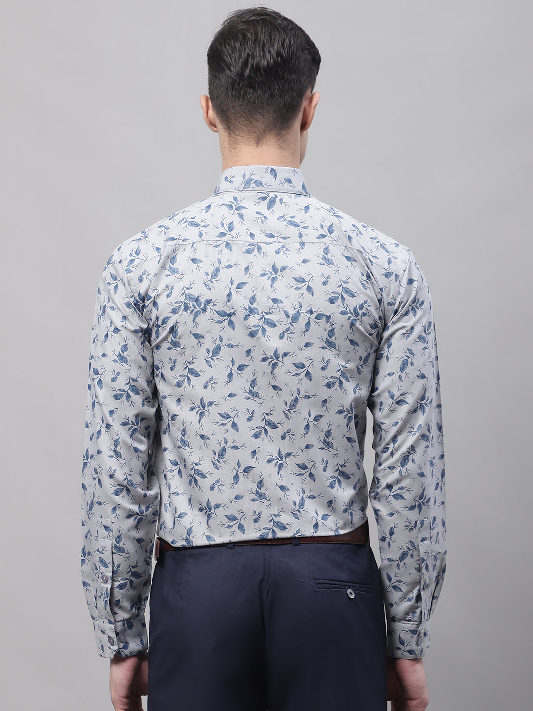 Jainish Men's Grey Regular Fit Printed Pure Cotton Formal Shirt | Grocsy