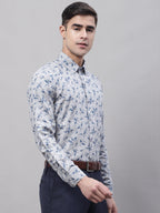 Jainish Men's Grey Regular Fit Printed Pure Cotton Formal Shirt | Grocsy