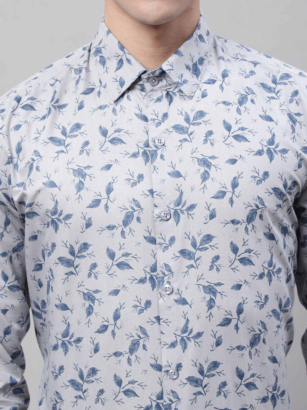 Jainish Men's Grey Regular Fit Printed Pure Cotton Formal Shirt | Grocsy