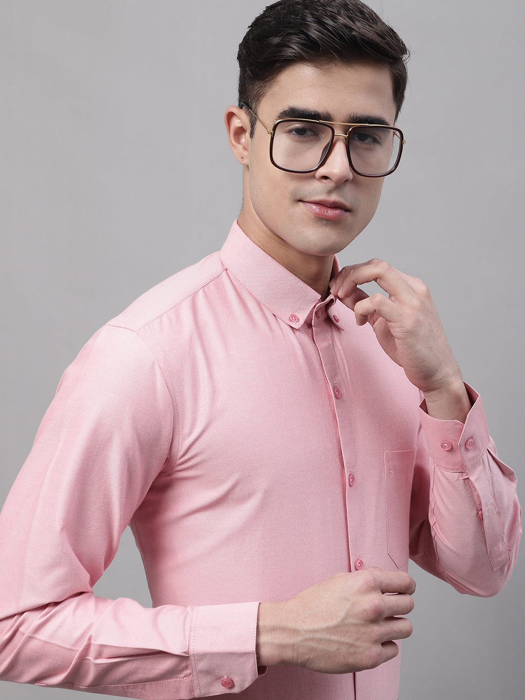 Jainish Men's Coral Cotton Solid Formal Shirt | Grocsy