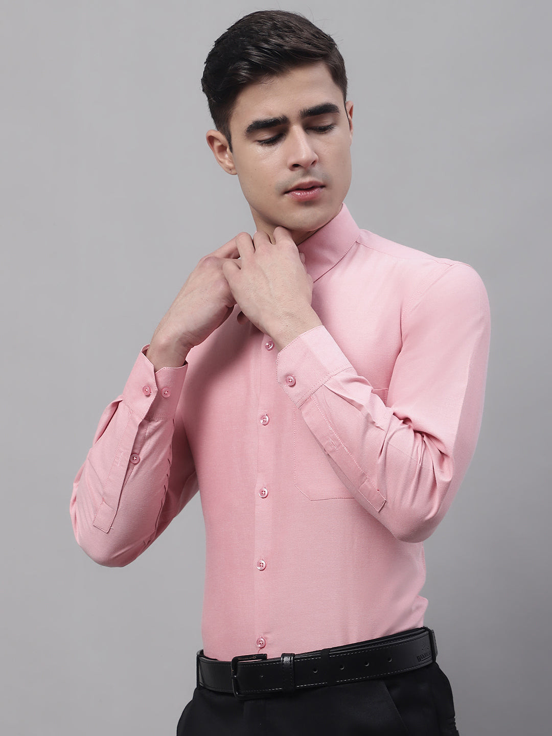 Jainish Men's Coral Cotton Solid Formal Shirt | Grocsy