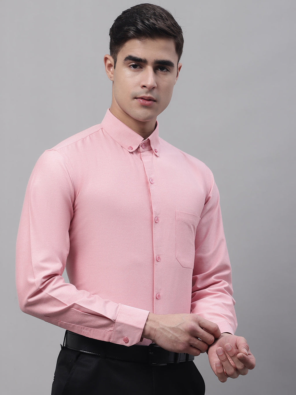 Jainish Men's Coral Cotton Solid Formal Shirt | Grocsy