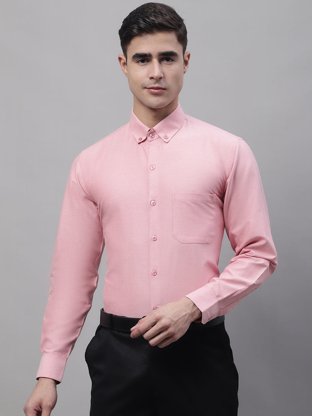 Jainish Men's Coral Cotton Solid Formal Shirt | Grocsy