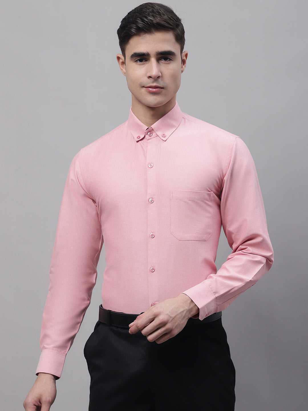 Jainish Men's Coral Cotton Solid Formal Shirt | Grocsy