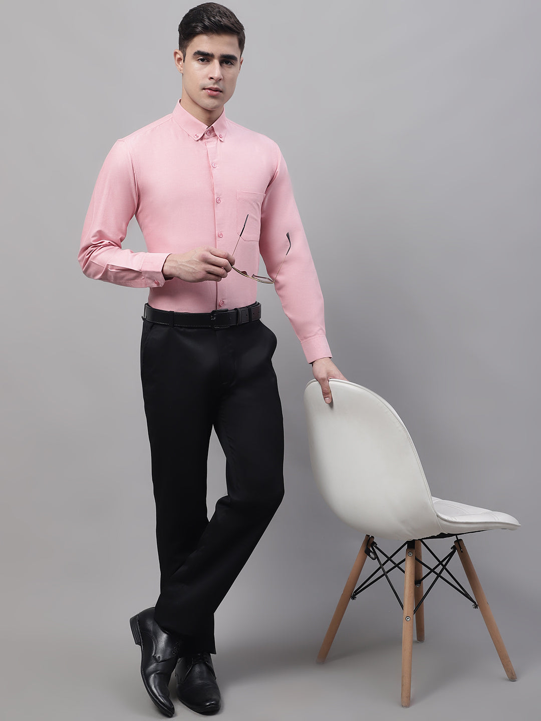 Jainish Men's Coral Cotton Solid Formal Shirt | Grocsy