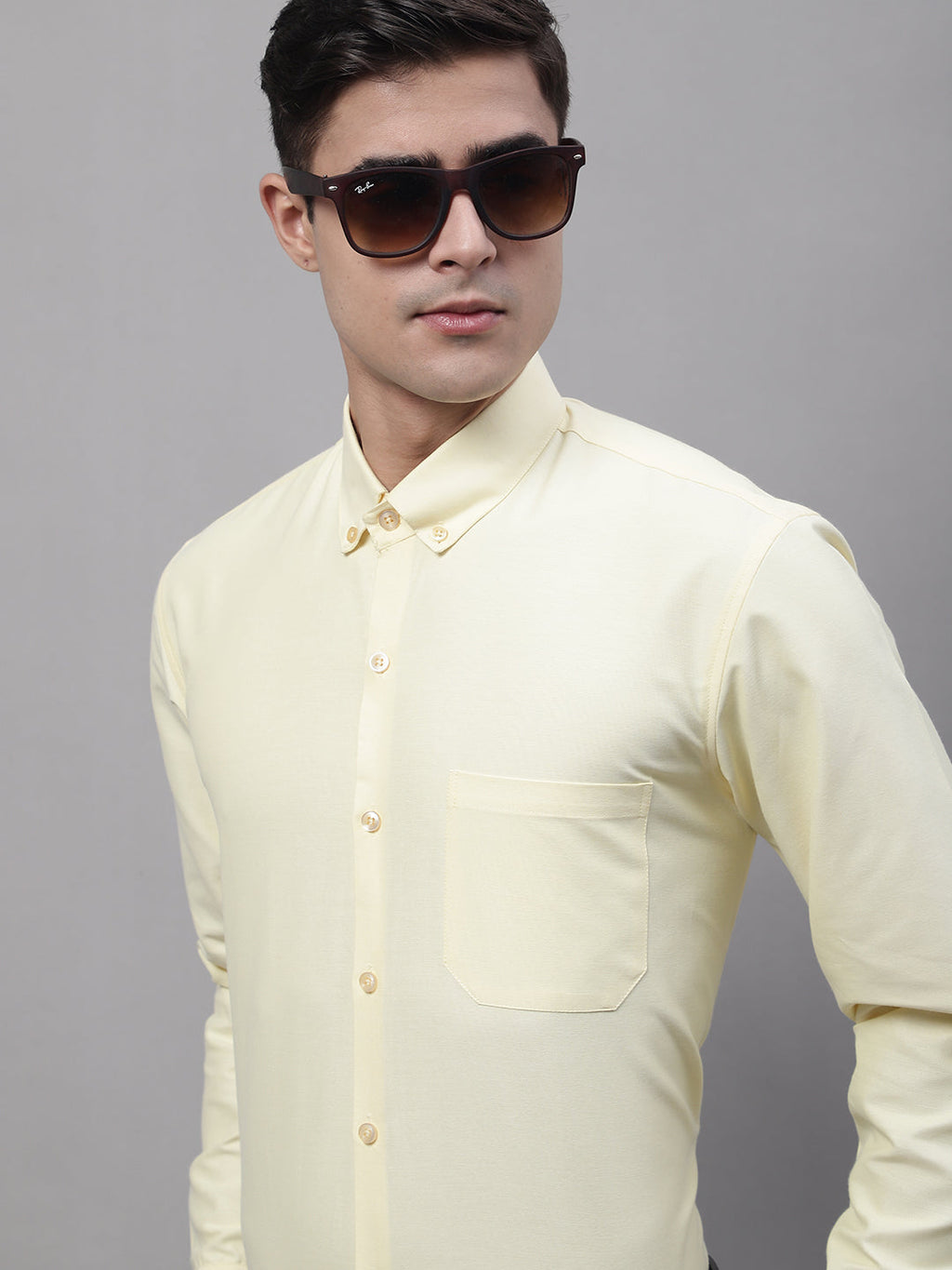 Jainish Men's Lemon Cotton Solid Formal Shirt | Grocsy