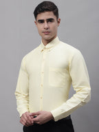 Jainish Men's Lemon Cotton Solid Formal Shirt | Grocsy