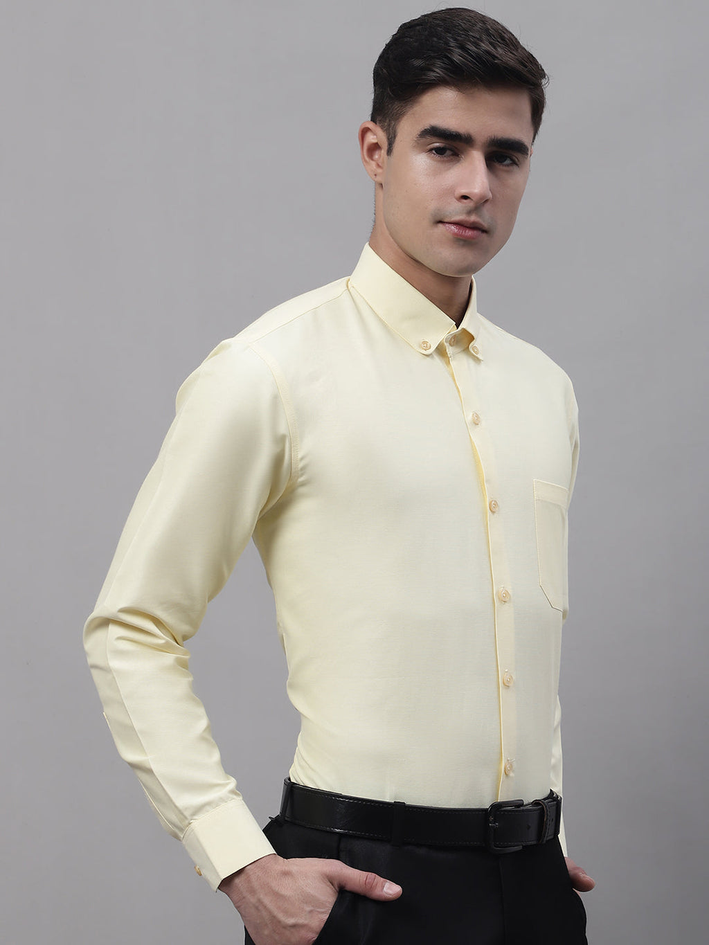 Jainish Men's Lemon Cotton Solid Formal Shirt | Grocsy