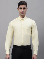 Jainish Men's Lemon Cotton Solid Formal Shirt | Grocsy