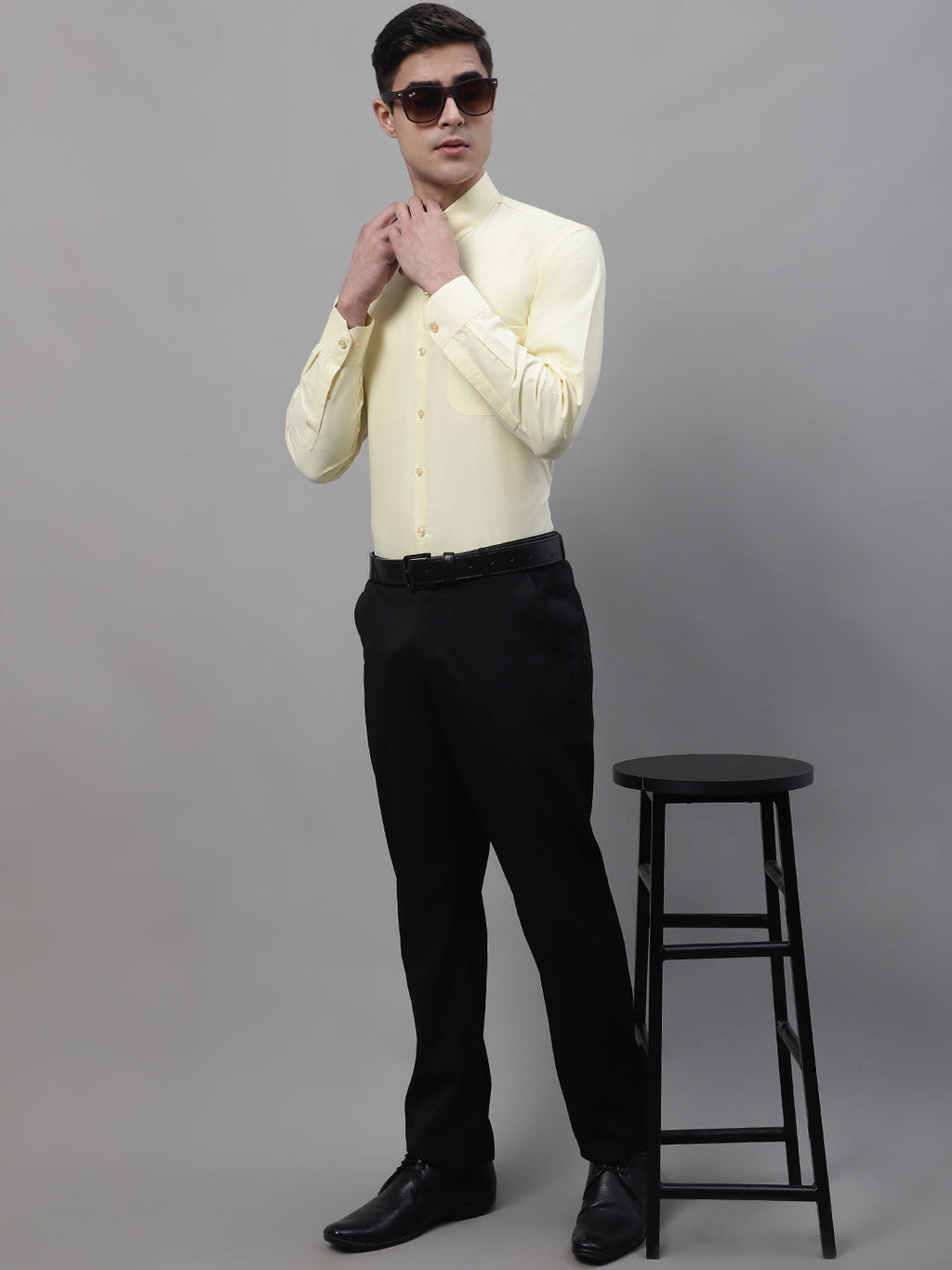 Jainish Men's Lemon Cotton Solid Formal Shirt | Grocsy