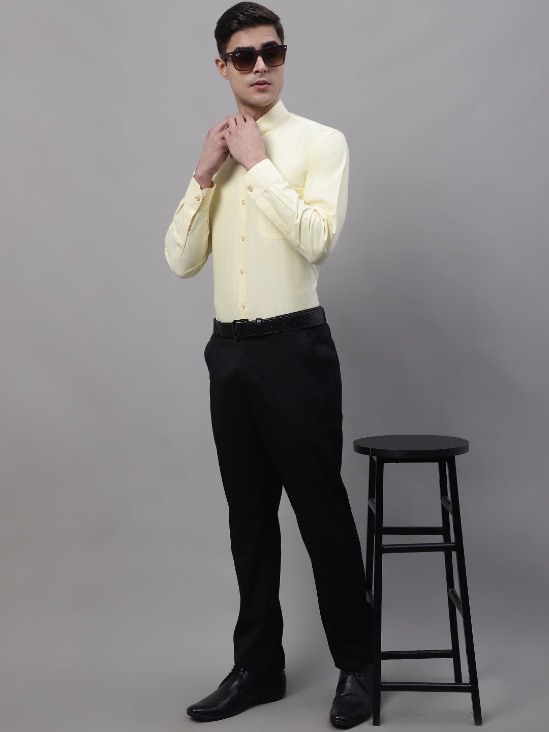 Jainish Men's Lemon Cotton Solid Formal Shirt | Grocsy