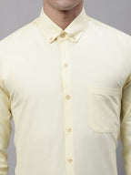 Jainish Men's Lemon Cotton Solid Formal Shirt | Grocsy