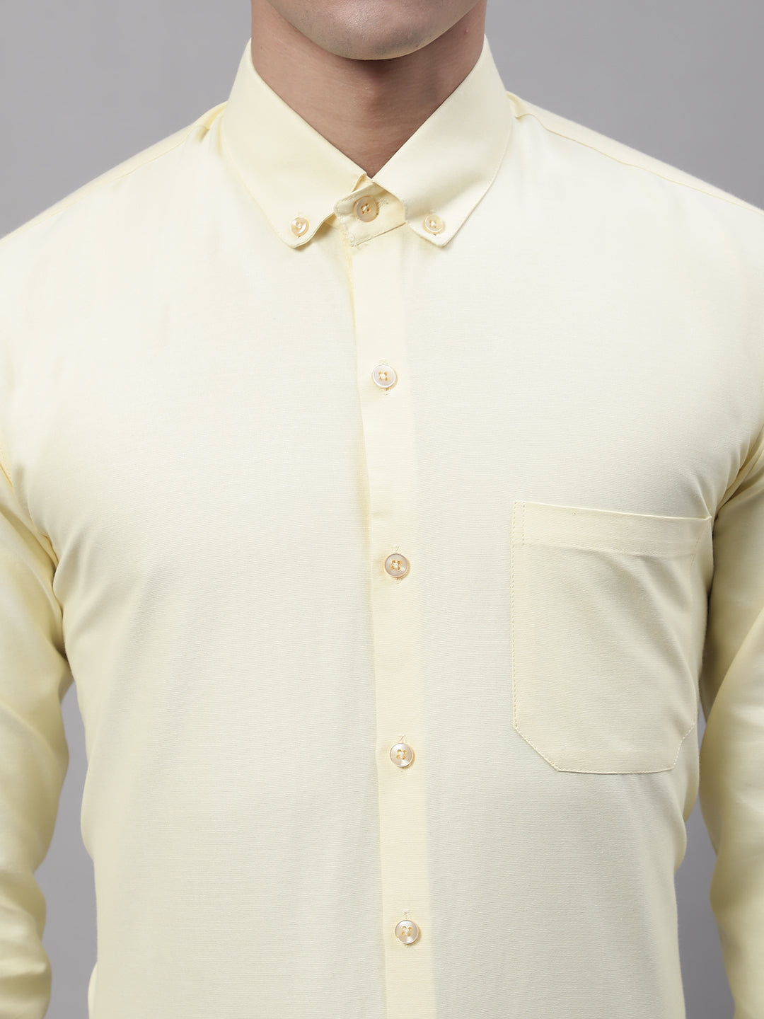 Jainish Men's Lemon Cotton Solid Formal Shirt | Grocsy