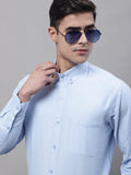 Jainish Men's Sky Blue Cotton Solid Formal Shirt | Grocsy