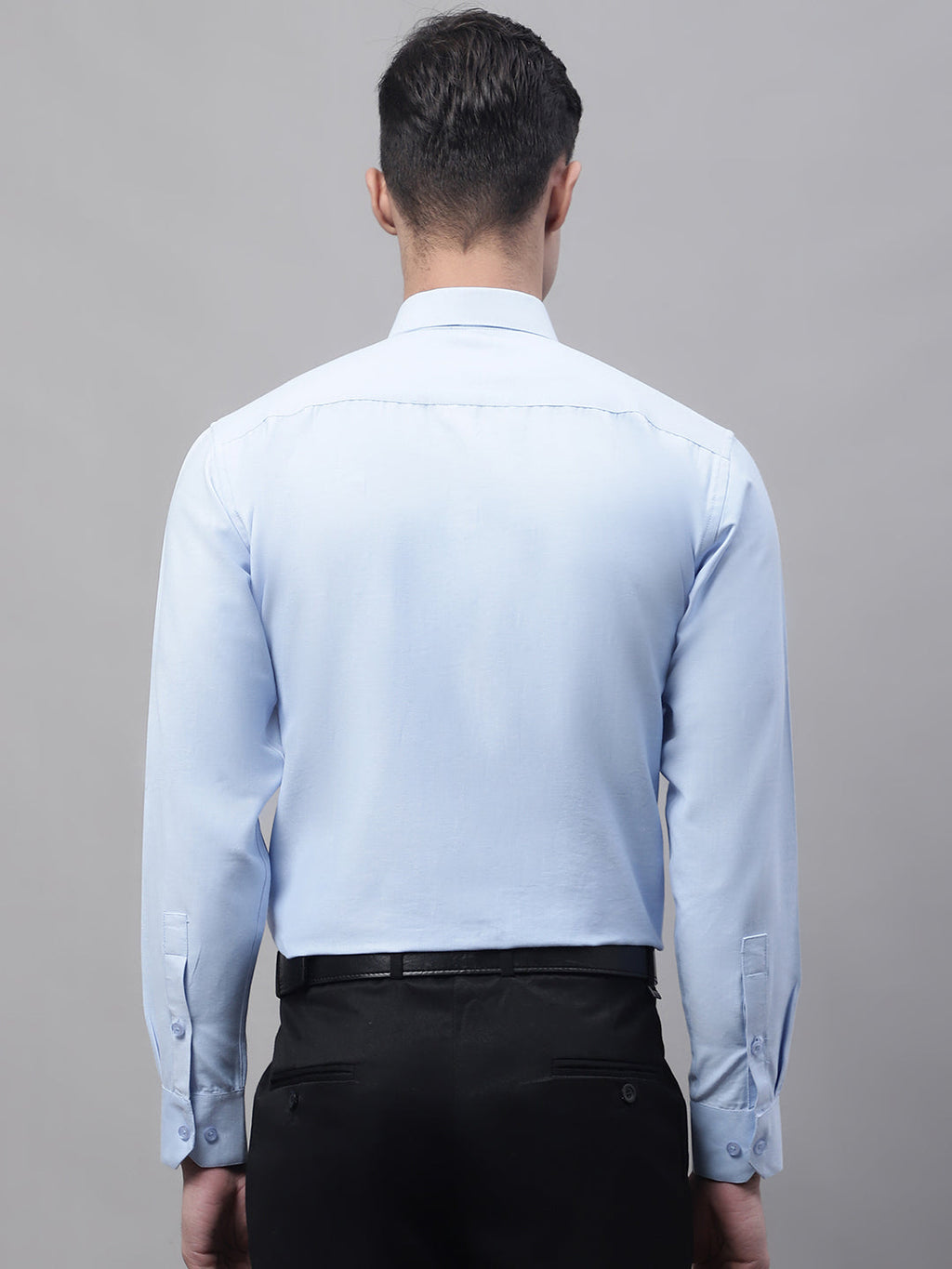 Jainish Men's Sky Blue Cotton Solid Formal Shirt | Grocsy