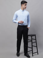Jainish Men's Sky Blue Cotton Solid Formal Shirt | Grocsy