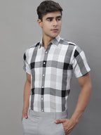 Jainish Men's Pure Cotton Checked Formal Shirts - Black | Grocsy