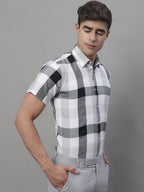 Jainish Men's Pure Cotton Checked Formal Shirts - Black | Grocsy