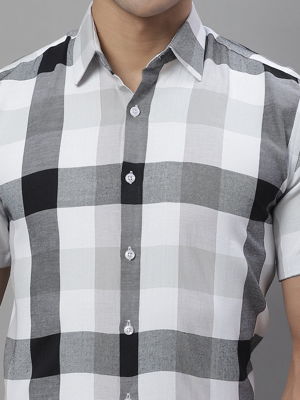 Jainish Men's Pure Cotton Checked Formal Shirts - Black | Grocsy