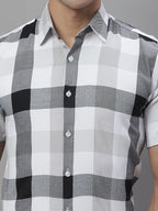Jainish Men's Pure Cotton Checked Formal Shirts - Black | Grocsy