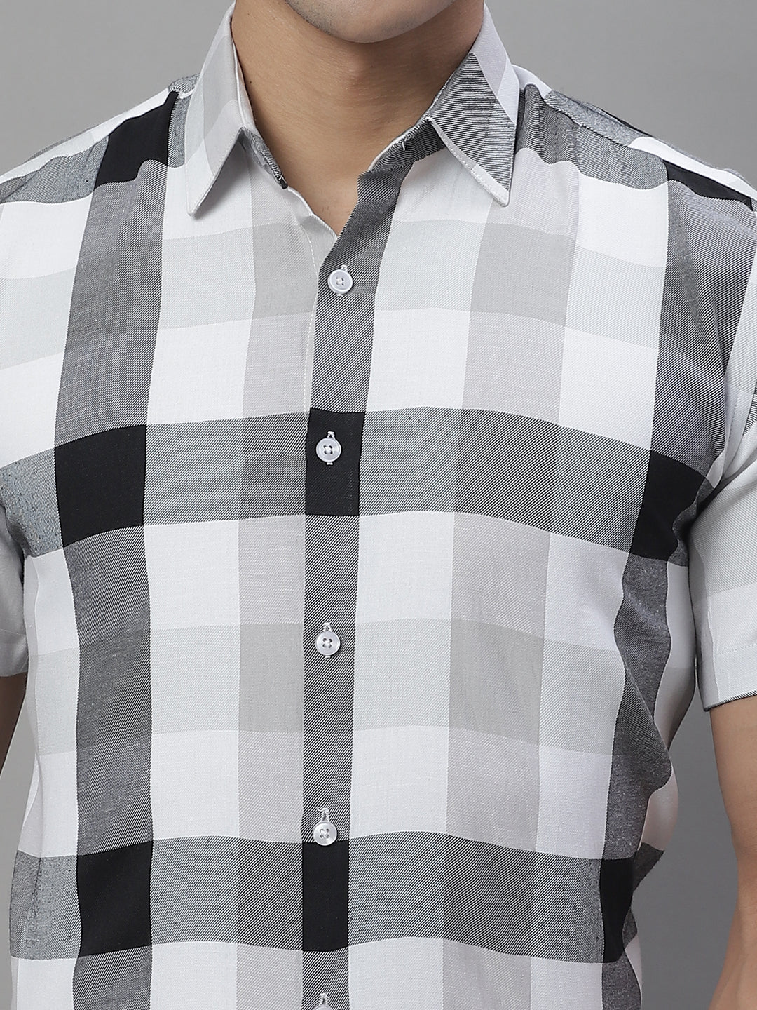 Jainish Men's Pure Cotton Checked Formal Shirts - Black | Grocsy